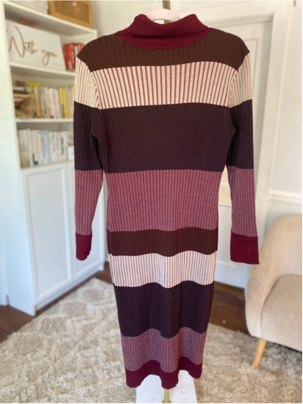 Almost Famous Knit Midi Dress Burgundy Colorblock Ribbed Turtleneck 2X Parisian - Picture 3 of 6